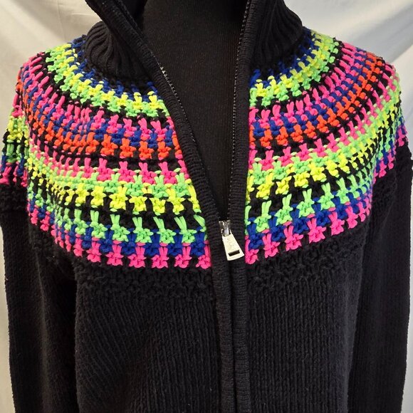 Ralph Lauren Active Sweater Cardigan Rainbow Striped Colorful Retro Zip Large - Picture 2 of 10
